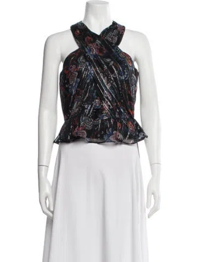 Pre-owned Veronica Beard Silk Floral Print Top In Black