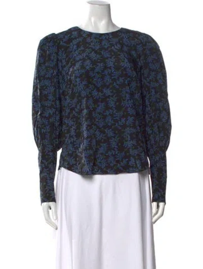 Pre-owned Veronica Beard Silk Floral Print Top In Black