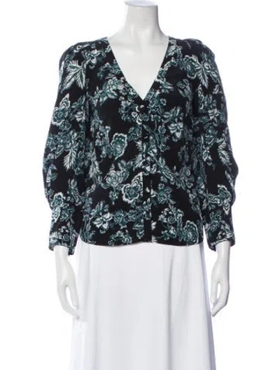 Pre-owned Veronica Beard Silk Floral Print Top In Blue