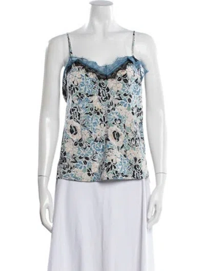 Pre-owned Veronica Beard Silk Floral Print Top In Blue