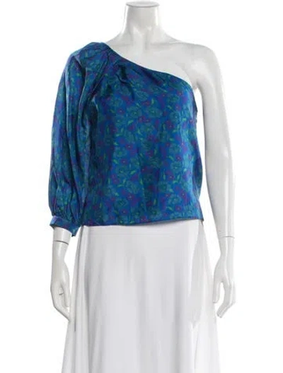 Pre-owned Veronica Beard Silk Floral Print Top In Blue