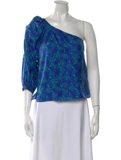 Pre-owned Veronica Beard Silk Floral Print Top In Blue