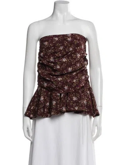 Pre-owned Veronica Beard Silk Floral Print Top In Burgundy