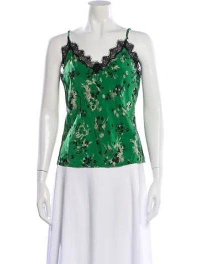 Pre-owned Veronica Beard Silk Floral Print Top In Green
