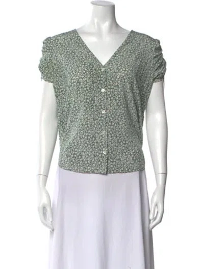 Pre-owned Veronica Beard Silk Floral Print Top In Green