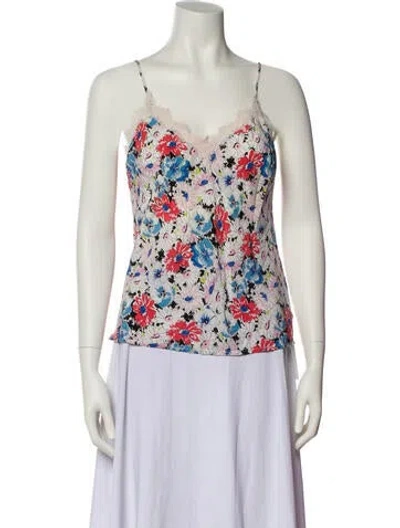 Pre-owned Veronica Beard Silk Floral Print Top In Neutral