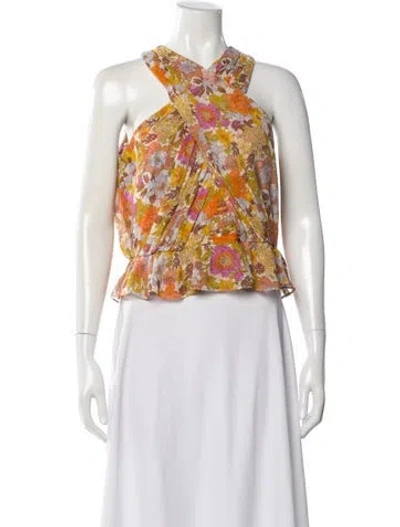 Pre-owned Veronica Beard Silk Floral Print Top In Neutral