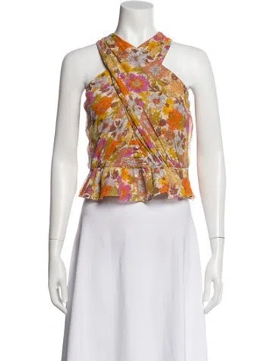 Pre-owned Veronica Beard Silk Floral Print Top In Orange