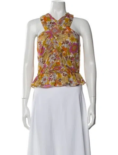 Pre-owned Veronica Beard Silk Floral Print Top In Orange