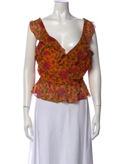 Pre-owned Veronica Beard Silk Floral Print Top In Orange