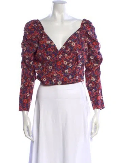 Pre-owned Veronica Beard Silk Floral Print Top In Purple
