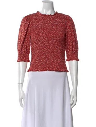 Pre-owned Veronica Beard Silk Floral Print Top In Red