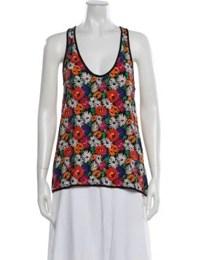 Pre-owned Veronica Beard Silk Floral Print Top In White