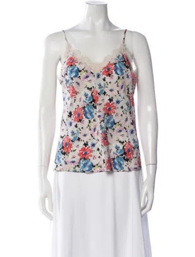 Pre-owned Veronica Beard Silk Floral Print Top In White