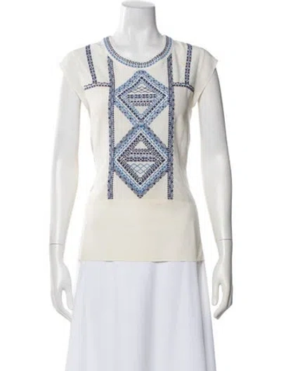 Pre-owned Veronica Beard Silk Graphic Print Top In Neutral