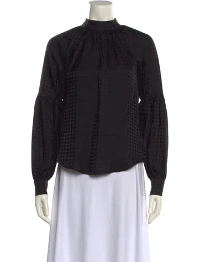 Pre-owned Veronica Beard Silk Houndstooth Print Blouse In Black