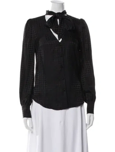 Pre-owned Veronica Beard Silk Houndstooth Print Blouse In Gray