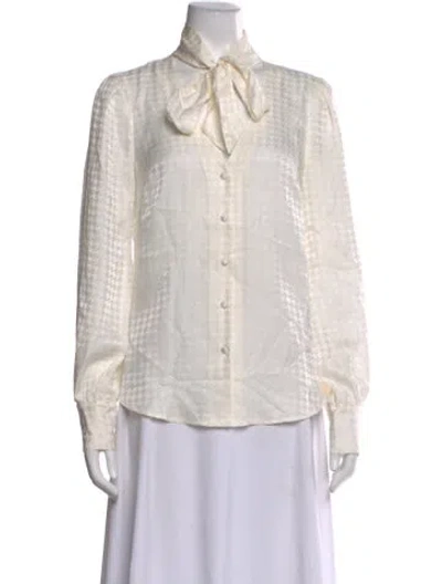 Pre-owned Veronica Beard Silk Houndstooth Print Blouse In Neutral