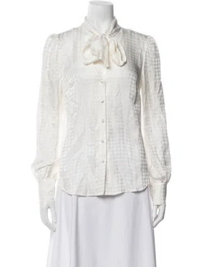 Pre-owned Veronica Beard Silk Houndstooth Print Blouse In Neutrals