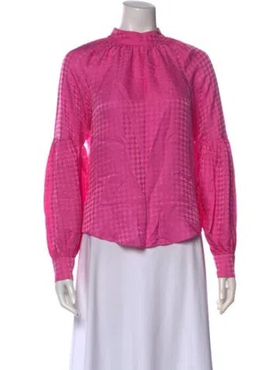 Pre-owned Veronica Beard Silk Houndstooth Print Blouse In Pink