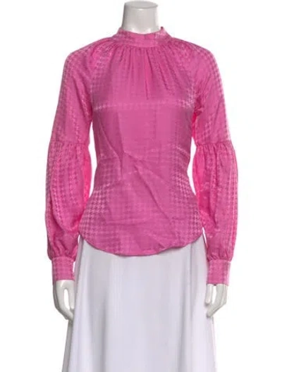 Pre-owned Veronica Beard Silk Houndstooth Print Blouse In Pink