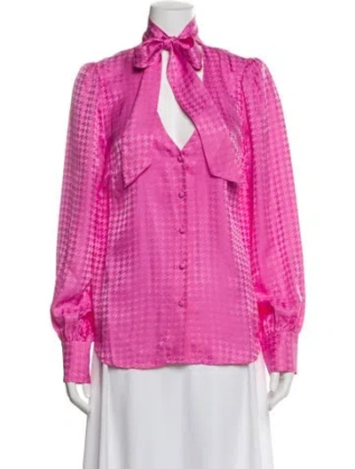 Pre-owned Veronica Beard Silk Houndstooth Print Blouse In Pink