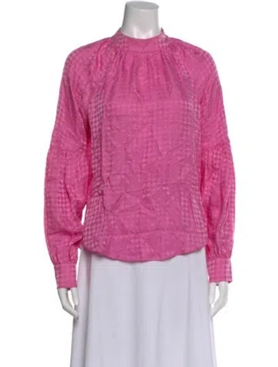 Pre-owned Veronica Beard Silk Houndstooth Print Blouse In Pink