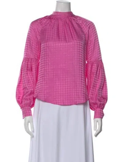 Pre-owned Veronica Beard Silk Houndstooth Print Blouse In Pink
