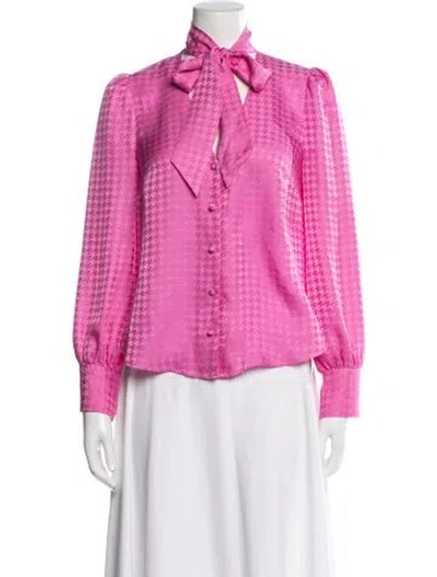 Pre-owned Veronica Beard Silk Houndstooth Print Blouse In Pink