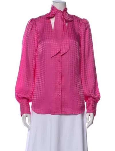 Pre-owned Veronica Beard Silk Houndstooth Print Blouse In Pink