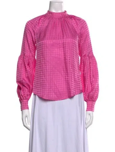 Pre-owned Veronica Beard Silk Houndstooth Print Blouse In Pink