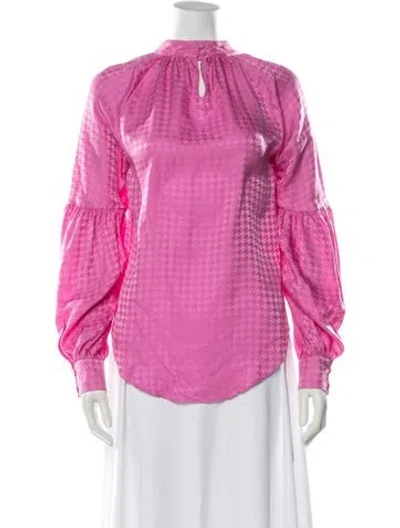 Pre-owned Veronica Beard Silk Houndstooth Print Blouse In Pink