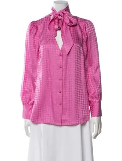 Pre-owned Veronica Beard Silk Houndstooth Print Blouse In Pink