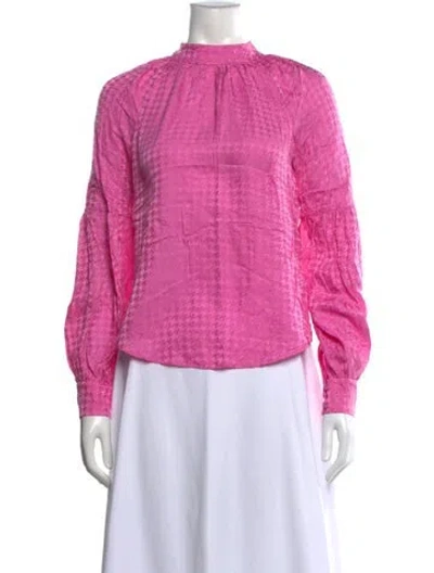 Pre-owned Veronica Beard Silk Houndstooth Print Blouse In Pink
