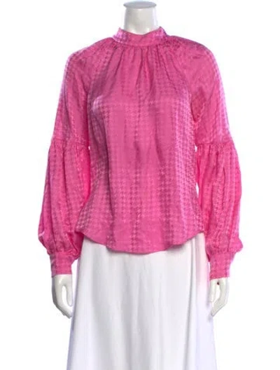 Pre-owned Veronica Beard Silk Houndstooth Print Blouse In Pink