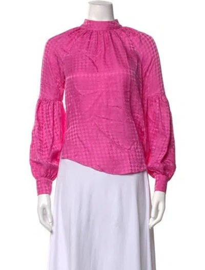 Pre-owned Veronica Beard Silk Houndstooth Print Blouse In Pink