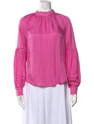 Pre-owned Veronica Beard Silk Houndstooth Print Blouse In Pink