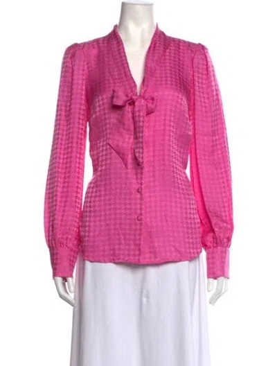 Pre-owned Veronica Beard Silk Houndstooth Print Blouse In Pink