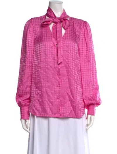 Pre-owned Veronica Beard Silk Houndstooth Print Blouse W/ Tags In Pink
