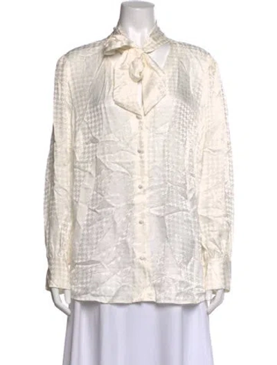 Pre-owned Veronica Beard Silk Houndstooth Print Blouse In White