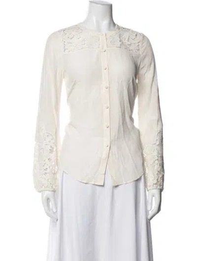 Pre-owned Veronica Beard Silk Lace Pattern Blouse In Neutrals