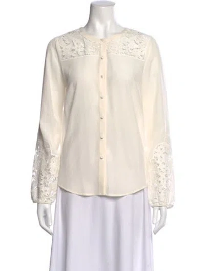 Pre-owned Veronica Beard Silk Lace Pattern Blouse In White