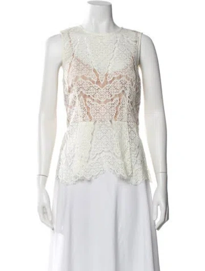 Pre-owned Veronica Beard Silk Lace Pattern Top In White