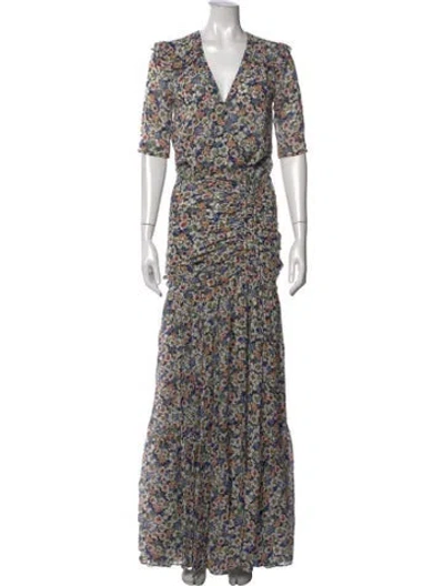 Pre-owned Veronica Beard Silk Long Dress In Blue/white/yellow