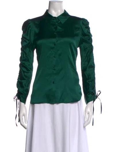 Pre-owned Veronica Beard Silk Long Sleeve Blouse In Green/metallic