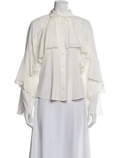 Pre-owned Veronica Beard Silk Long Sleeve Blouse In White