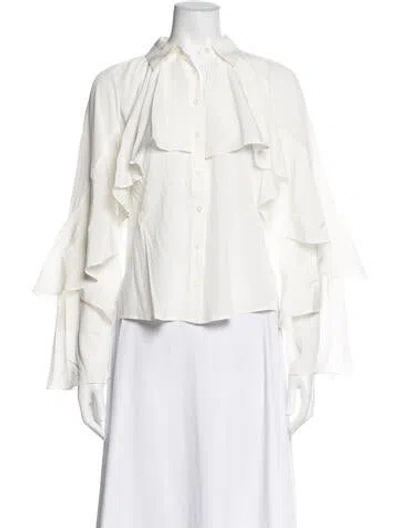 Pre-owned Veronica Beard Silk Long Sleeve Blouse In White