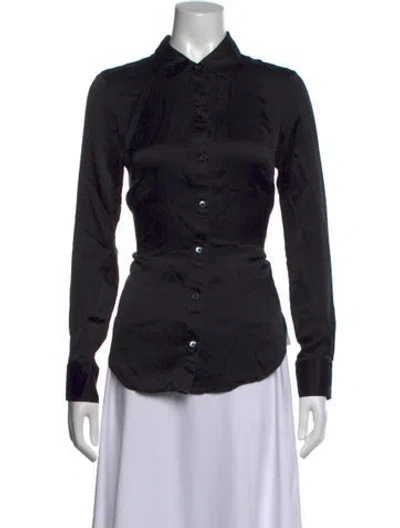 Pre-owned Veronica Beard Silk Long Sleeve Button-up Top In Black