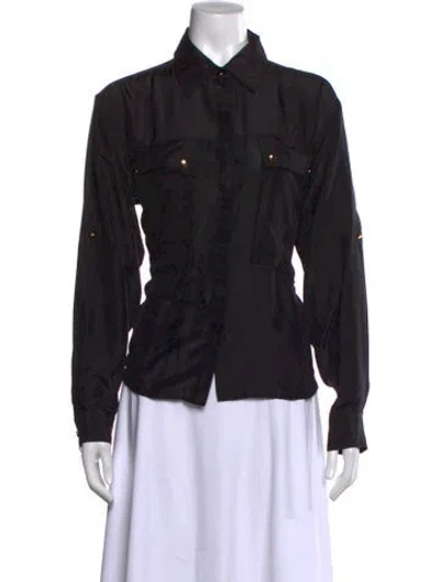Pre-owned Veronica Beard Silk Long Sleeve Button-up Top In Black
