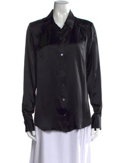 Pre-owned Veronica Beard Silk Long Sleeve Button-up Top In Black
